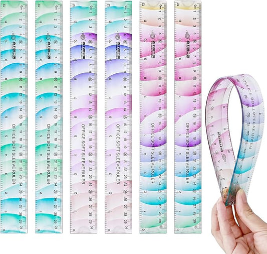 BAYTORY 6Pcs Flexible Plastic Ruler 30 cm /12 Inch, Plastic Ruler for School, Transparent Assorted Color Rulers with Inches and Centimeters, Soft Bendable Rulers for School & Office (30 cm / 12 Inch)