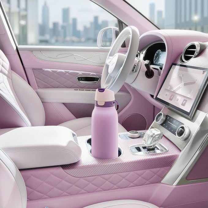 Meoky 24 oz Stainless Steel Slim Water Bottle: 2-in-1 Locking Lid, Lavender | Leak Proof, Straw and Spout, 24 Hours Cold, Top Handle, BPA Free, Insulated Water Bottle for Women Sports Travel Gym