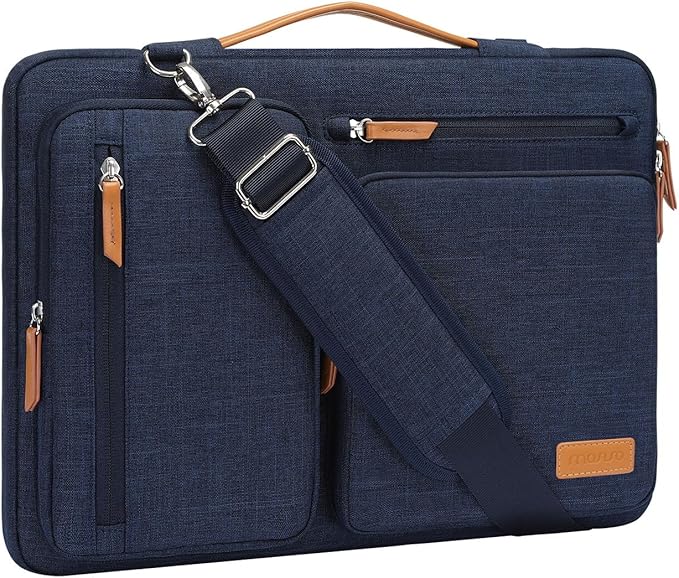 MOSISO 360 Protective Laptop Shoulder Bag,15 inch Computer Bag Compatible with MacBook Air 15 inch M5 M4 M3 M2/Pro 15, Dell XPS Plus,Side Open Messenger Bag with 4 Zipper Pockets&Handle, Navy Blue