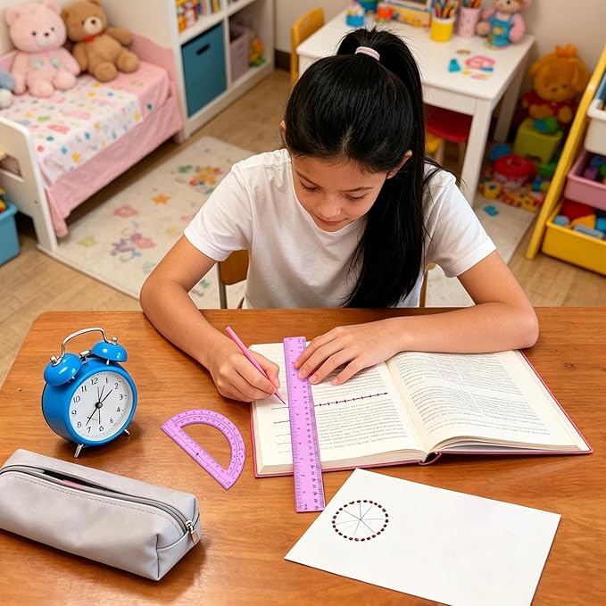 Geometry Set - Math Ruler and Protractor, Durable Transparent Stationery with Precise Etched Scale, Drafting Tool Kit, Measuring Ruler Pack, Student Geometry Gear for Classroom Math Study