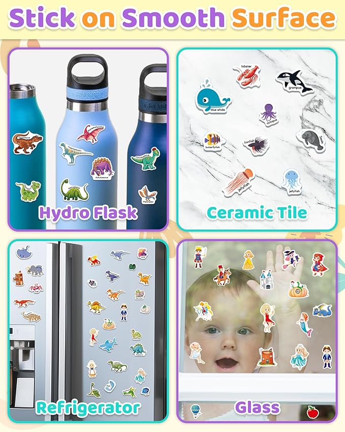 Benresive Reusable Sticker Book for Toddlers, Stickers for Kids, Travel Toys for Arts & Crafts Activities, Birthday Gift for Boys & Girls, Ocean, Fairy and Dinosaur Themes