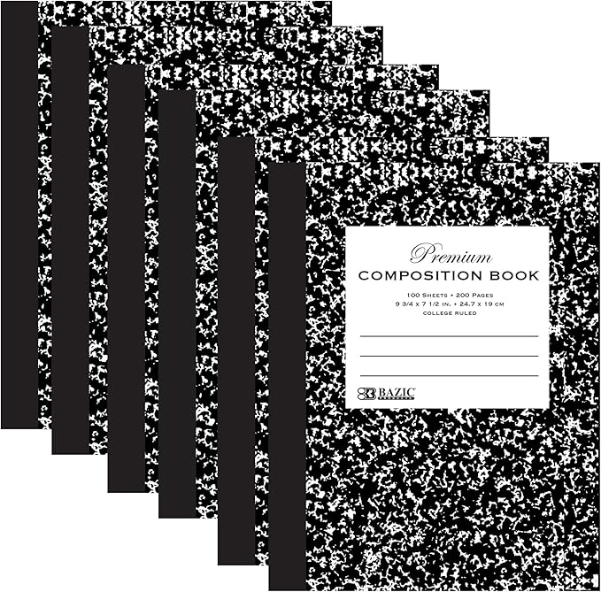 BAZIC PRODUCTS Composition Notebook, College Ruled, 9.75" x 7.5", 6-Pack