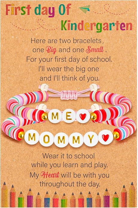 Back to School Supplies, First Day of Kindergarten Bracelet, Back to School Bracelet Mommy and Me, Prek Matching Wish Bracelets Set, Adjustable Bracelet for Boys Girls Gifts Stuff Bulk