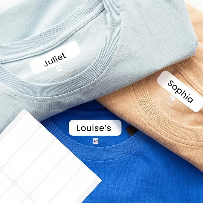 Personalized Iron On Name Labels No-Iron Fabric Labels for School, Daycare, Nursing Care, Toys, Pack of 50 (3/5" x 2")