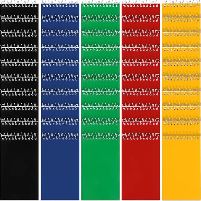 Teling 50 Pcs Spiral Memo Pads Bulk, 3x5 Inch Small Note Pads, Pocket Notebooks with 75 Sheets College Ruled Lined Paper, Top Bound Mini Spiral Notepad for Back to School Gifts Office Home Supplies