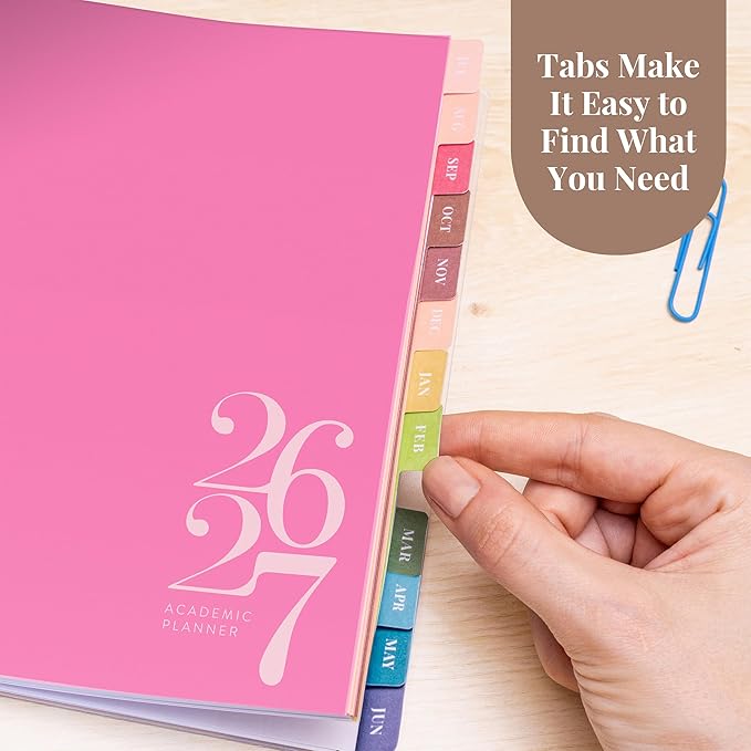 Rileys Academic Planner 2026-2027, Daily, Weekly & Monthly Planner, July 2026 - June 2027, Student Notes Pages, Twin-Wire Binding, Weekly Agenda for School & Work (8 x 6-Inches, Classic, Pink)