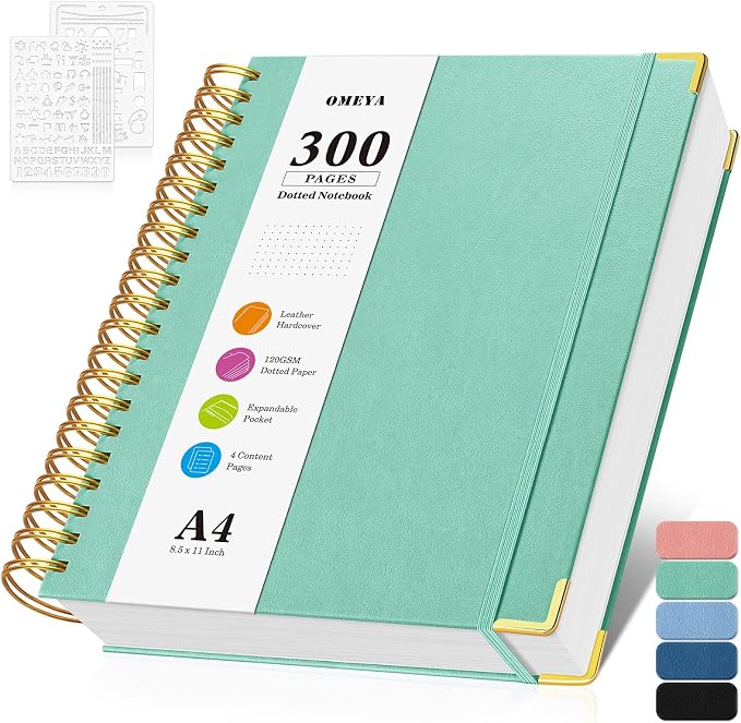 Bullet Dotted Journal Notebook, 300 Pages Leather Notebooks with Contens