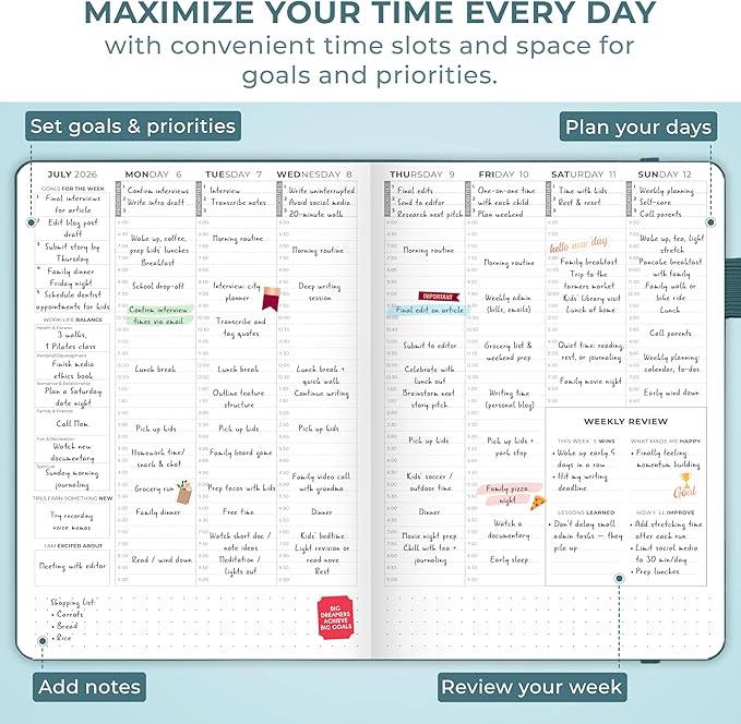 Clever Fox Dated Hourly Weekly Planner 2026 – Daily, Monthly & Yearly Agenda Organizer with Time Slots – Hardcover Journal, A5 Size (Dark Teal)
