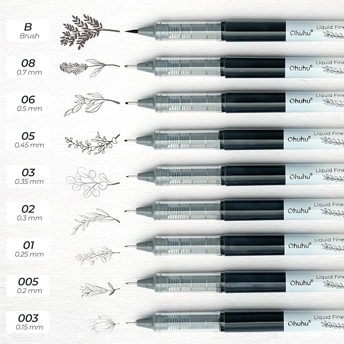 Ohuhu Liquid Fineliner Drawing Pens: 9 Sizes Micro Pens Drawing Pens Pigment Black Ink Water-proof Alcohol-proof Assorted Point Tips Smooth Writing Sketching Journaling Anime Artist Beginners - Kohala