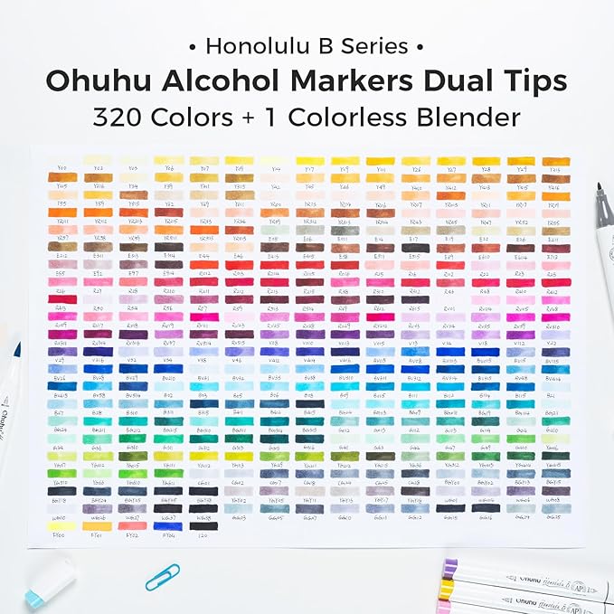 Ohuhu Refillable 320 Colors Alcohol Markers Brush Tip- Double Tipped Alcohol-based Art Sketch Marker Set for Artist Adults Coloring Illustration - Honolulu B of Ohuhu Markers -Brush & Fine Dual Tips