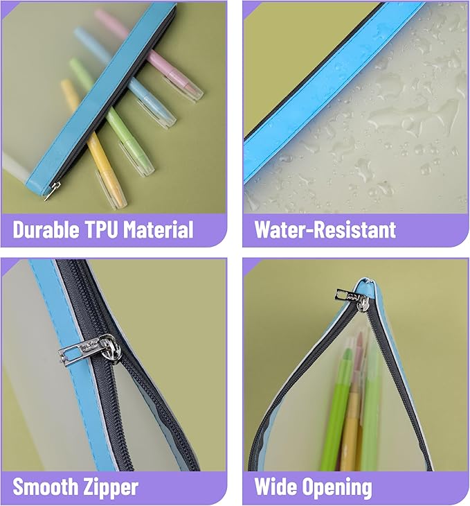 Mr. Pen- Clear Pencil Pouch, 9" x 6.88", 3 Pack, Durable TPU Material, Large Water-Resistant Pencil Bags with Smooth Zipper, Multipurpose Clear Pouch for Stationery, School, Office, Travel Supplies