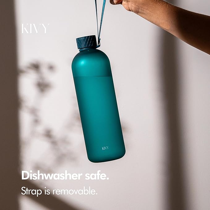 KIVY Large Water Bottle 50oz [Lightweight & Shatterproof] Fits Backpack & Cupholder for Travel, Sports, School - Extra large water bottle no straw - 1.5 Liter water bottles - 50oz Water bottle Green