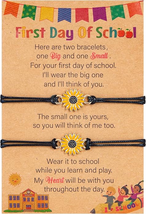 EOBOH First Day of School Bracelet Mommy and Me, Prek Matching Wish Bracelets Set, Adjustable Bracelet for Boys Girls Gifts Stuff Bulk