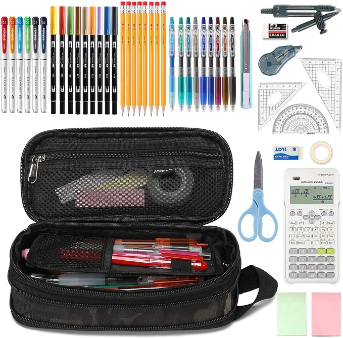Pencil Case Big Capacity High Large Storage Tactical Small Tool Pouch Bag Marker Pen Case Stationery Bag Travel Holder School College Office Organizer for Kids Men Women Adult Teens (Camo-Black)