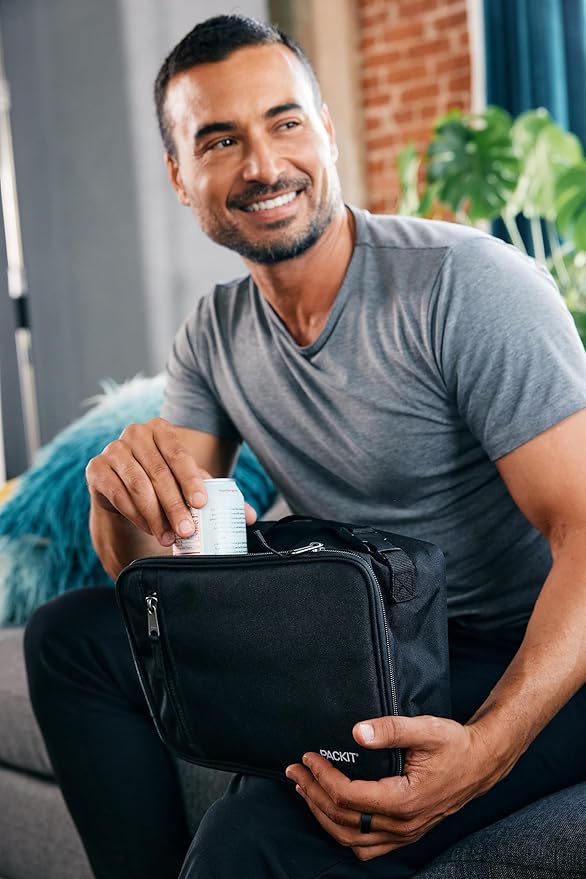 PackIt(R) Freezable Classic Lunch Box, City Charcoal, Built with EcoFreeze(R) Technology, Collapsible, Reusable, Zip Closure With Front Pocket and Buckle Handle, For Work Lunch