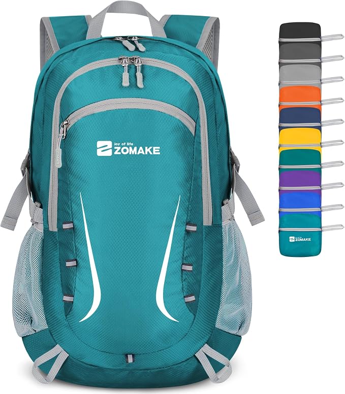 ZOMAKE Lightweight Packable Backpack 35L, Foldable Backpacks Water Resistant Collapsible Light Daypack for Hiking(Turquoise Green)