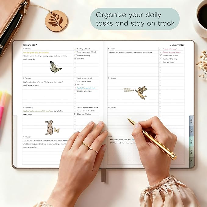 Planner 2026-2027 Monthly and Weekly Academic Planner July 2026 - June 2027, Linen Hardcover Agenda 2026-2027 Calendar Daily Planner for Student Teacher with Monthly Tabs, 7.3" x 10", Vintage Brown