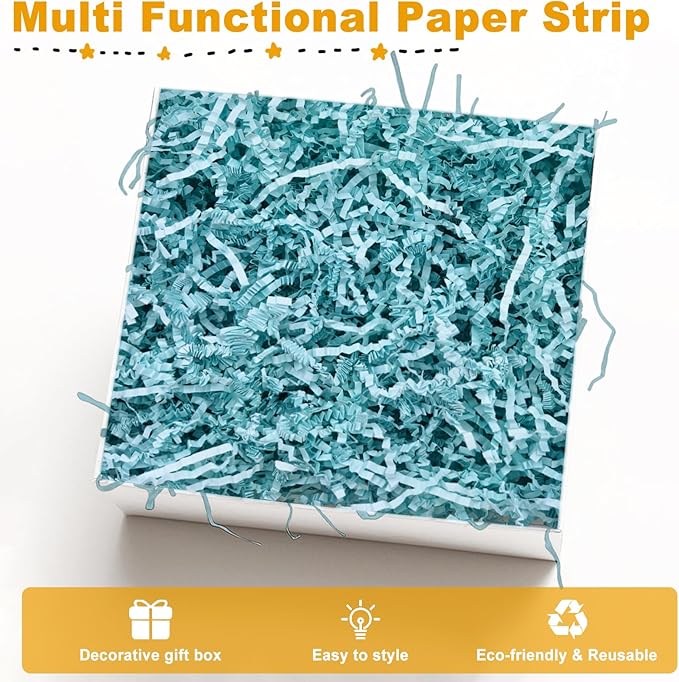 Crinkle Cut Paper Shred Filler,1 LB Blue Shredded Paper for Gift Boxes Bags Basket Filler Decoration,Grass Cushion Paper Streamer Stuffing for Christmas,Thanksgiving,Mother's Day Gift Wrapping