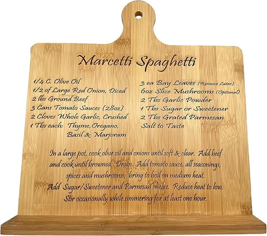 PERSONALIZED Bamboo Book Stand, Cookbook Holder Book Holder Foldable Wooden Cooking Bookstand for Textbook, Recipe, Music Books, Tablet, iPad Stand (Vertical 7.25x13.75, Design 3)