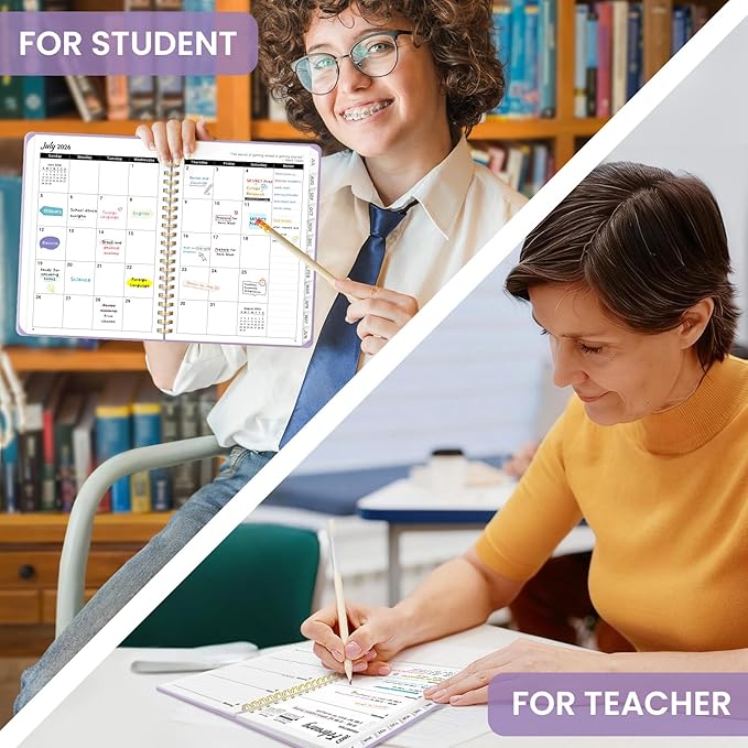 Planner 2026-2027 for Women & Men, Set of 3, Academic Monthly and Weekly Calendar Planner, Jul 2026 - Jun 2027, A5 (6.3" x 8.5"), Teacher Student Planning Book with Tabs, Ideal for Office School Supplies - Lilac Purple