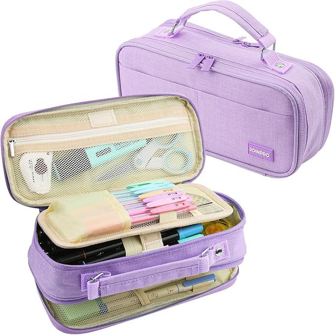 JOINPRO Large Capacity Pencil Case, 4 Compartment Pen Pouch Organizer with Double Zipper, Storage Bag for School, Office, Teen Girl Boy Men Women