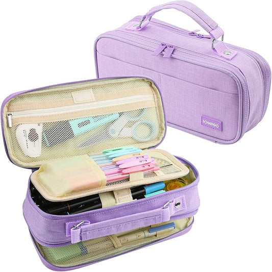 JOINPRO Large Capacity Pencil Case, 4 Compartment Pen Pouch Organizer with Double Zipper, Storage Bag for School, Office, Teen Girl Boy Men Women