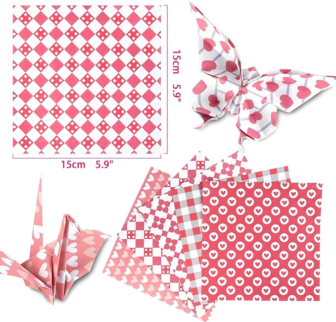 Origami Paper 6x6 Double Sided 50 Sheets 10 Colors origami kit Japanese Chiyo Square Craft Kits Easy Fold Arts Crafts DIY Handwork Pink Memories