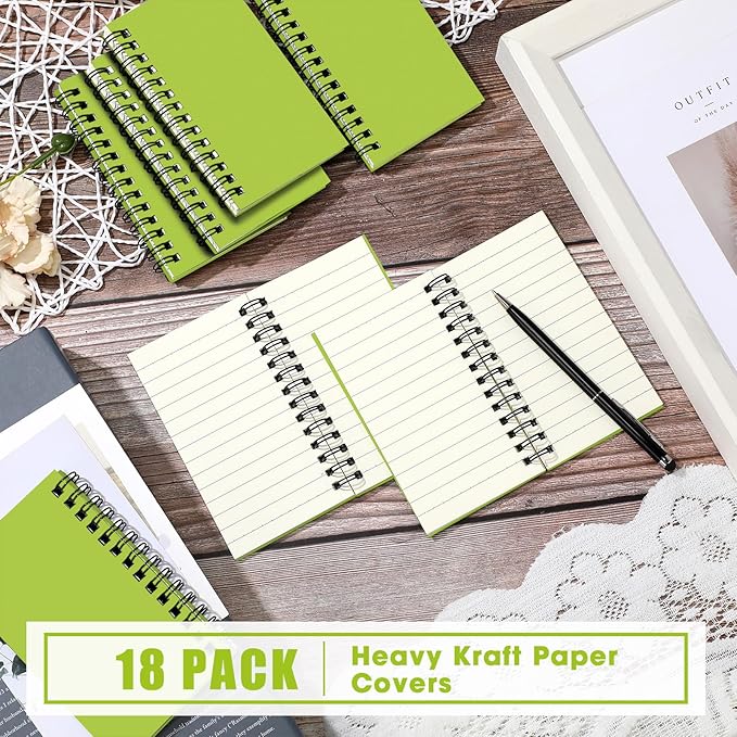 Jutom 18 Pcs Small Spiral Notebooks Memo Pads 3x5 Bulk Small Pocket Notebooks Mini Notepads with Lined Pages Mini Journals for Office School Work Supplies, 120 Pages (Light Green)