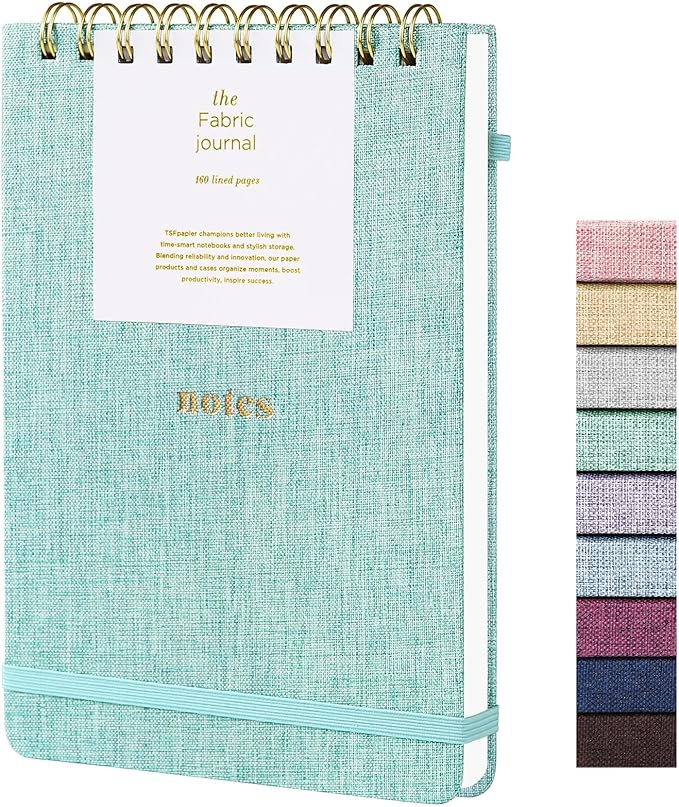 A5 Lined Journal Notebook – Hardcover Fabric Cover 160 Pages 100 GSM Thick Paper With Elastic Band & Pen Holder College Ruled Writing Notebooks for Work School Travel (1pack-Mint Blue-style C)