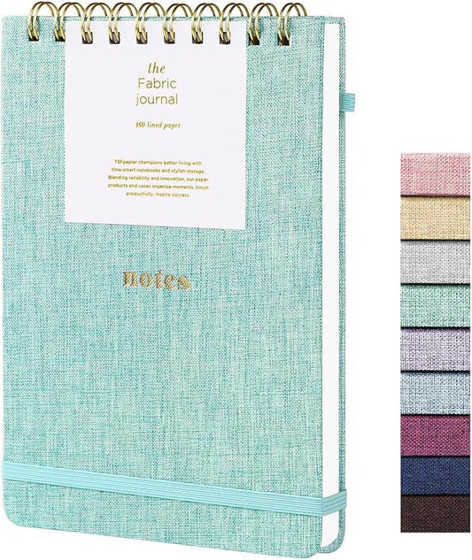 A5 Lined Journal Notebook – Hardcover Fabric Cover 160 Pages 100 GSM Thick Paper With Elastic Band & Pen Holder College Ruled Writing Notebooks for Work School Travel (1pack-Mint Blue-style C)