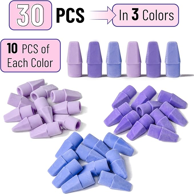 Mr. Pen- Pencil Erasers Toppers, 30 Pack, Colorful, Latex Free, No Smudge, Mr Pen Erasers for Pencils