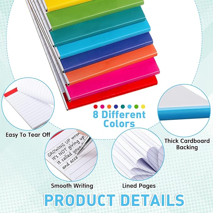 Tenceur 8 Pack Small Note Pads 4 x 6 Inch College Ruled Lined Legal Pads Refills Mini Pocket Tear off Writing Memo Notepads 60 Sheets Mini Scratch Notebook for School Office Supply (Rainbow Color)