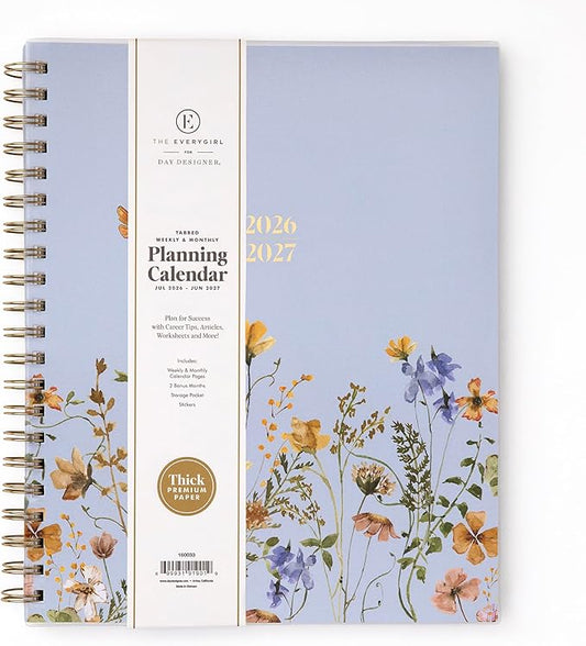 Blue Sky The Everygirl 2026-2027 Weekly and Monthly Academic Year Planner Calendar, July 2026 - June 2027, 8.5" x 11", Flexible Cover, Wirebound, Laminated Tabs, Storage Pocket, Includes Stickers, Stratford Coastal