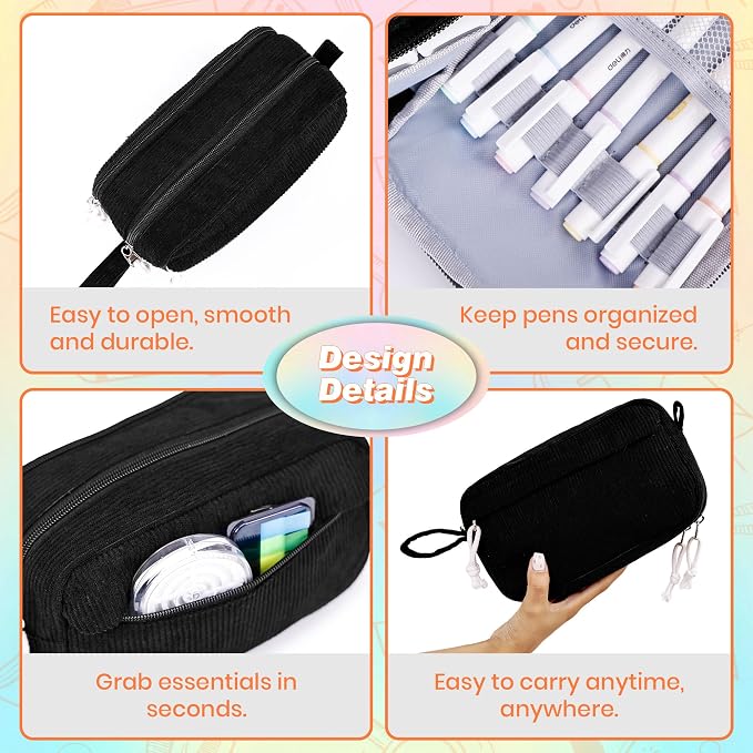 Big Capacity Pencil case,Soft Corduroy Pencil Bag with 3 Compartment,Pencil Pouch School Supplies Cute Pencil Box Pencil Bag for Teen Girls Boys College