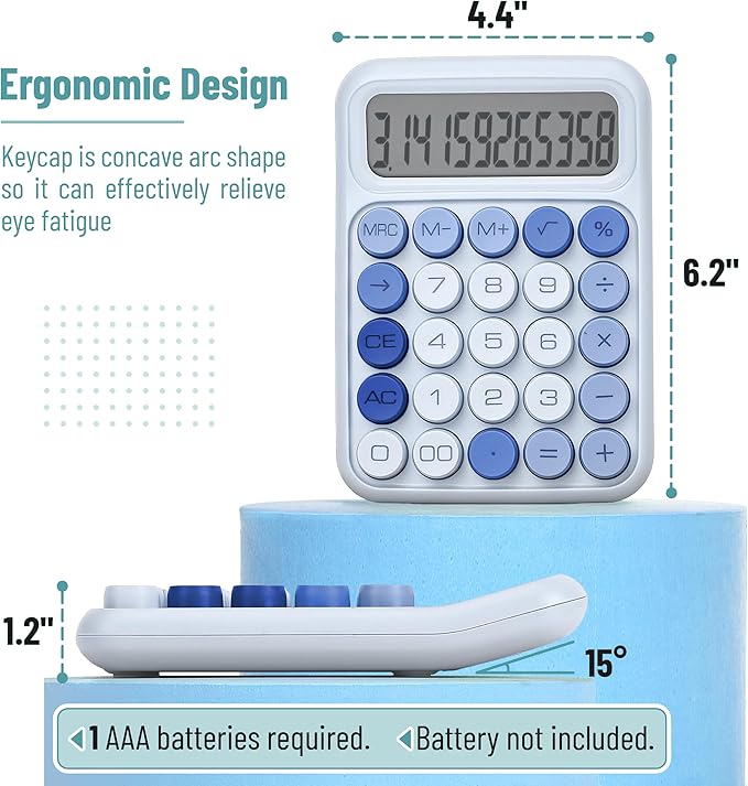 Mr. Pen- Mechanical Switch Calculator, 12 Digit Large LCD Display, Sky Blue with Big Buttons, Mechanical Switch Calculator for Home, School, Office