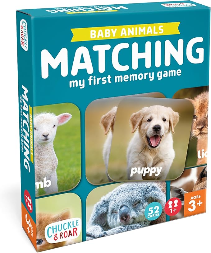 Chuckle & Roar Baby Animals Memory Game - Multicolor, 52 Tiles - Focus & Concentration Games for 3 Year Olds - Durable Travel Toys for Toddlers 3-5 - Animal Name Learning
