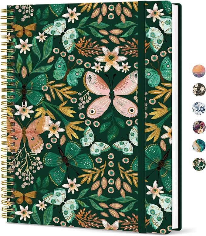 Taja Large Spiral Lined Journal for Women, 8.5" x 11" Notebooks for Work Collge Ruled, A4 Aesthetic Cute Journaling Notebooks for Writing, Plastic Cover, Butterfly