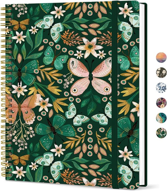 Taja Large Spiral Lined Journal for Women, 8.5" x 11" Notebooks for Work Collge Ruled, A4 Aesthetic Cute Journaling Notebooks for Writing, Plastic Cover, Butterfly