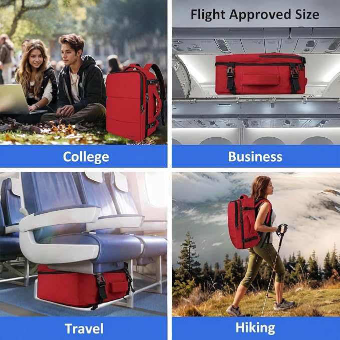 Taygeer 35L Carry on Travel Backpack for Women Men, Personal Item backpack | Travel Backpack with Laptop Compartment & Water Bottle Pocket, Lightweight Work Bag for Weekend Business Hiking, Bright Red