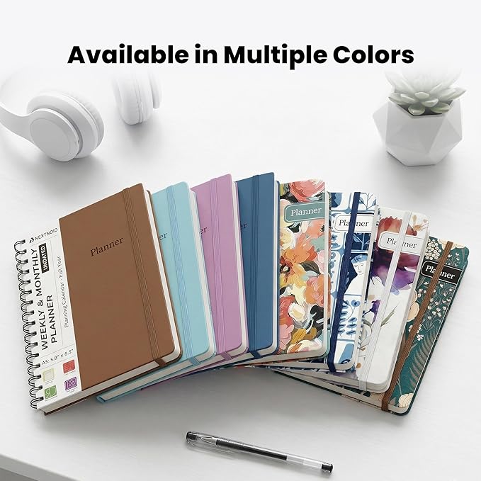 Undated Monthly and Weekly Planner - 12 Month Calendar Planner Notebook with Week Days - Hardcover Undated Planners Blank Agenda Book - A5 Jungle Rose
