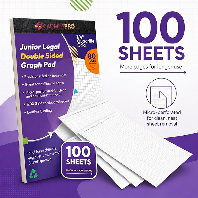 Graph Paper Pad 5x8 Inches, 4 Pack 400 Sheets, Double-Sided 1/4 Inch Quadrille Grid 80 GSM Writing Pads for Math, Engineering, Drafting, Sketching, School and Office