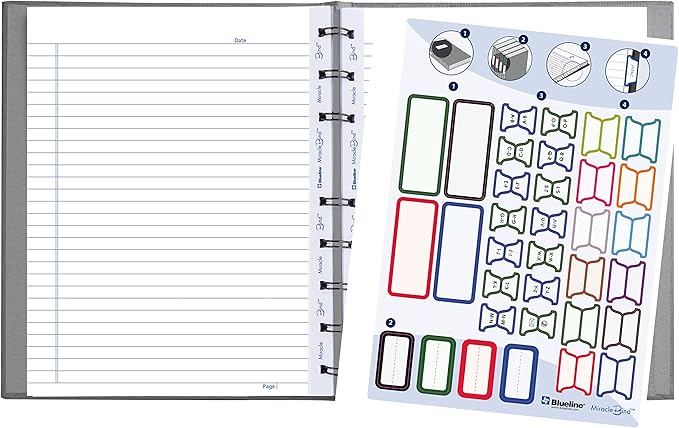 Blueline MiracleBind™ Notebook, Refillable, Lizard-Like Hard Cover, 9.25" x 7.25", 150 Ruled Pages, Cool Grey (AF9150.97)