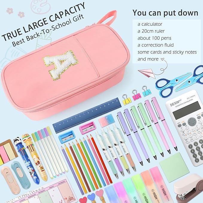Large Pencil Case,Big Capacity Pencil Pouch,Personalized Initial Pencil Bag with smooth zipper,Multiple Pockets,Cute Aesthetic Stationery Pen Case Bag for Teen Girls College (Mint Green, K)