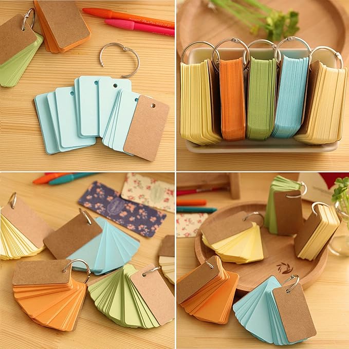 400 Pieces Blank Flash Card 2.2x3.5 Inch Note Cards Study Card for School Learning, Blank Index Cards Ring Flashcards Colored Cardstock, Recipe Cards, Game Card, Studying, Office Supplies