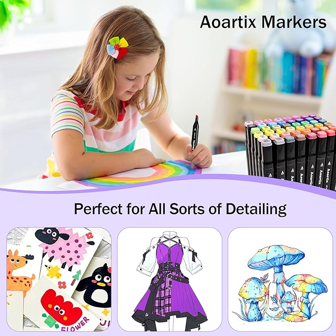 Alcohol Based Markers, 100 Colors Art Drawing Permanent Marker Set for Kids Adult Coloring Supplies, Dual Tips Fine & Chisel Coloring Marker for Artist Illustration Sketch Books