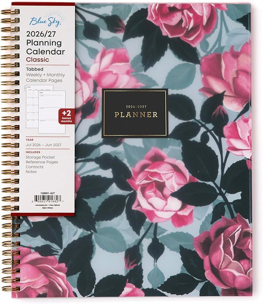 Blue Sky 2026-2027 Weekly and Monthly Academic Year Planner Calendar, July 2026 - June 2027, 8.5" x 11", Flexible Cover, Wirebound, Storage Pocket, Laminated Tabs, Roosevelt Pink