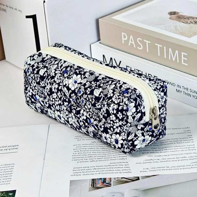 Pencil Case Office College School Storage Bag Pouch Holder Box Organizer Makeup Pouch Cosmetic Bag Aesthetic Cute Pen Case for Girls Boys Kids (Black flower)
