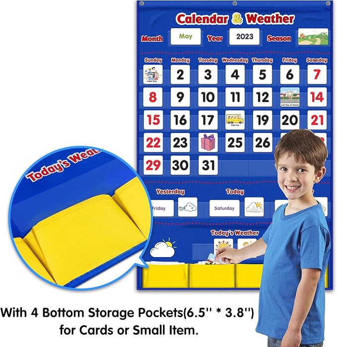 Calendar and Weather Pocket Chart, Classroom Organized Chart, 149 Pieces