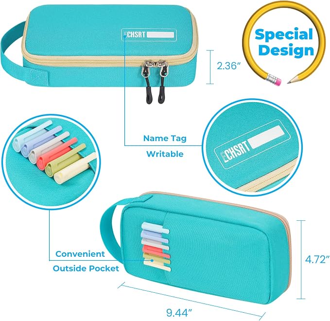 ECHSRT Large Capacity Pencil Case with Hidden Pocket, 1200D Oxford Fabric Zipper Pencil Pouch with Handle, Multi-Pocket Stationery Organizer for Office, College, Travel and Daily Carry, Teal