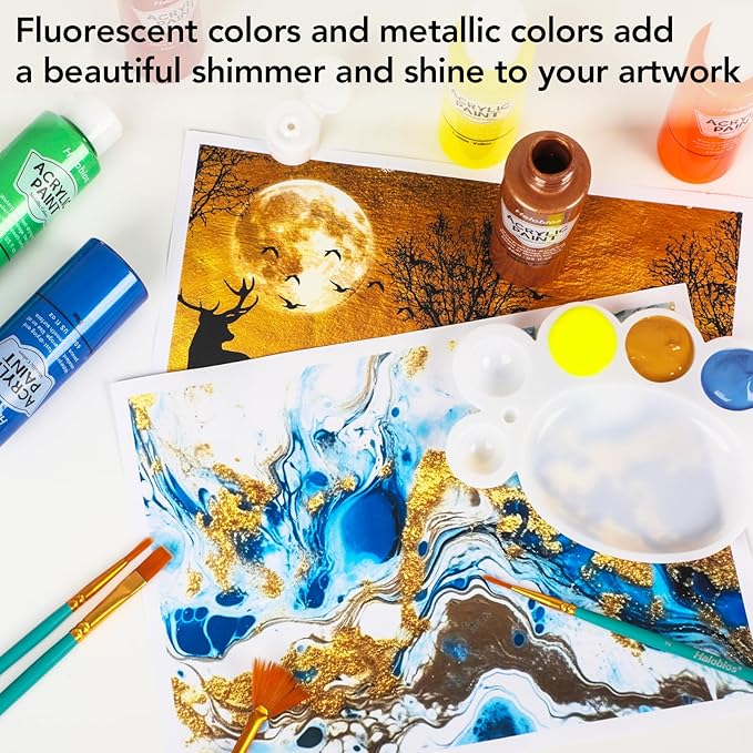 Halobios Acrylic Paint Set 28 Colors with 10 Brushes, Art Craft Paints for Artists Kids Beginners Students & Painters, Canvas fabric Ceramic Wood Rock Painting Art Supplies (Multicolor)